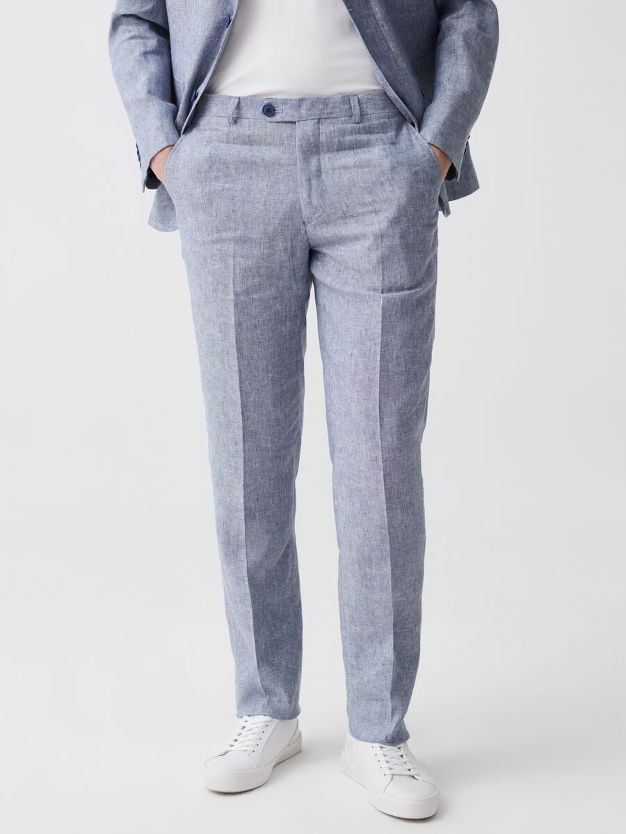 Slim-fit trousers in linen_1