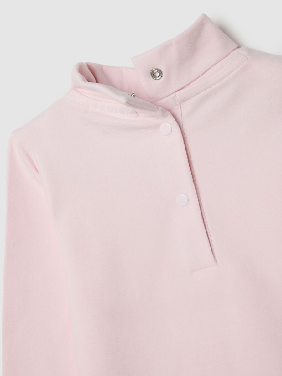Pink stretch cotton blend girls' sweater with turtleneck_3