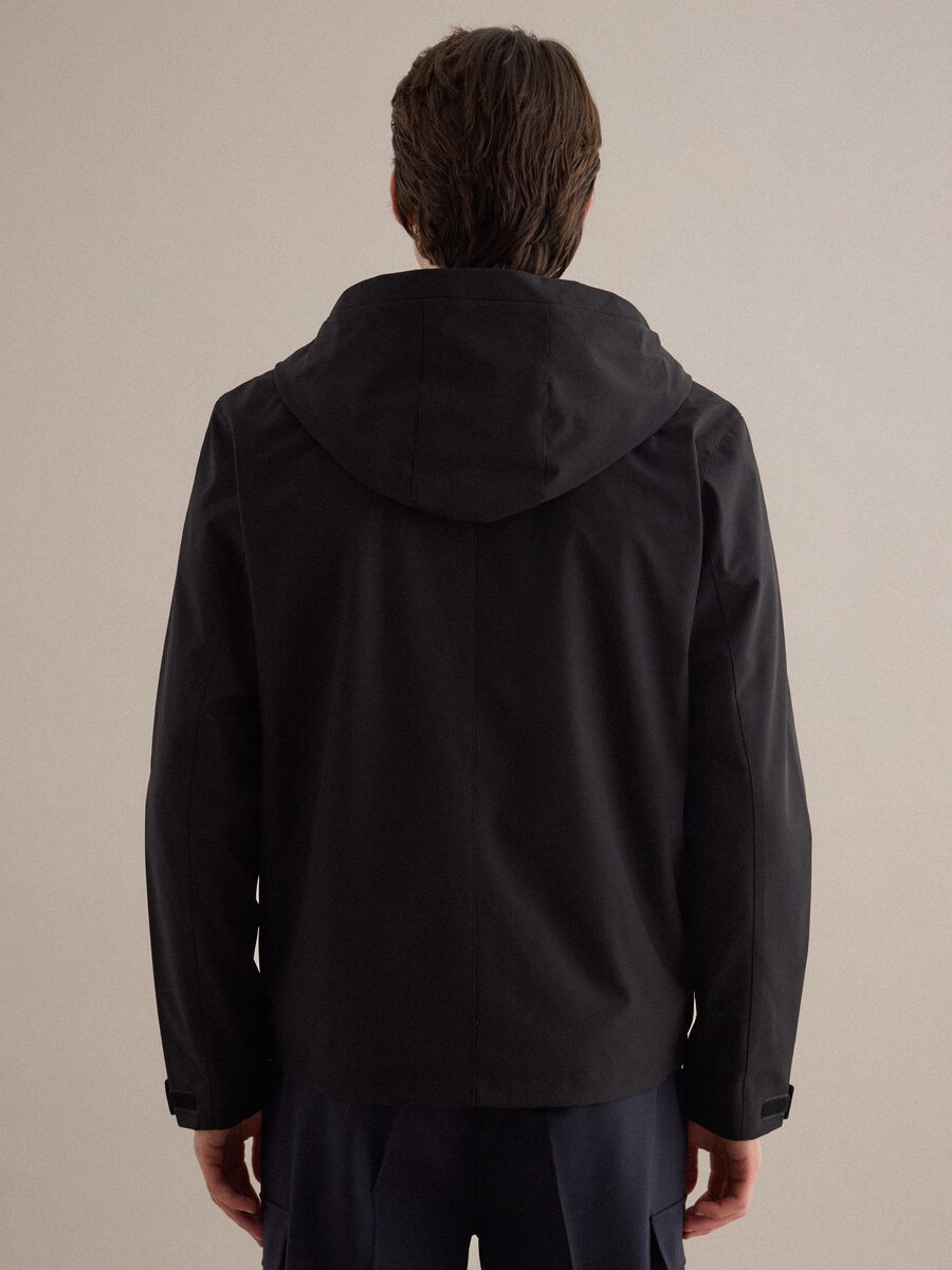 Black regular fit jacket with hood and zip_3