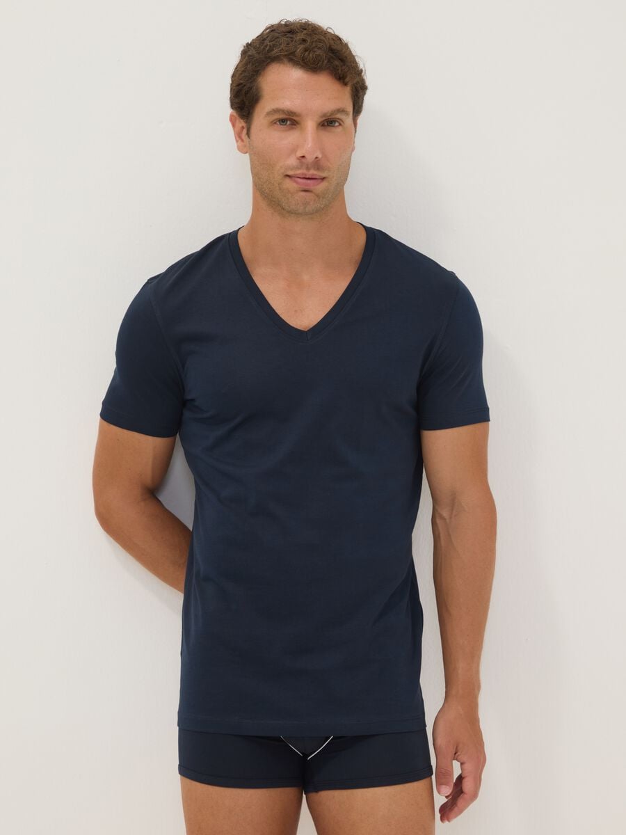 Blue pure Supima cotton V-neck T-shirt, regular fit_0