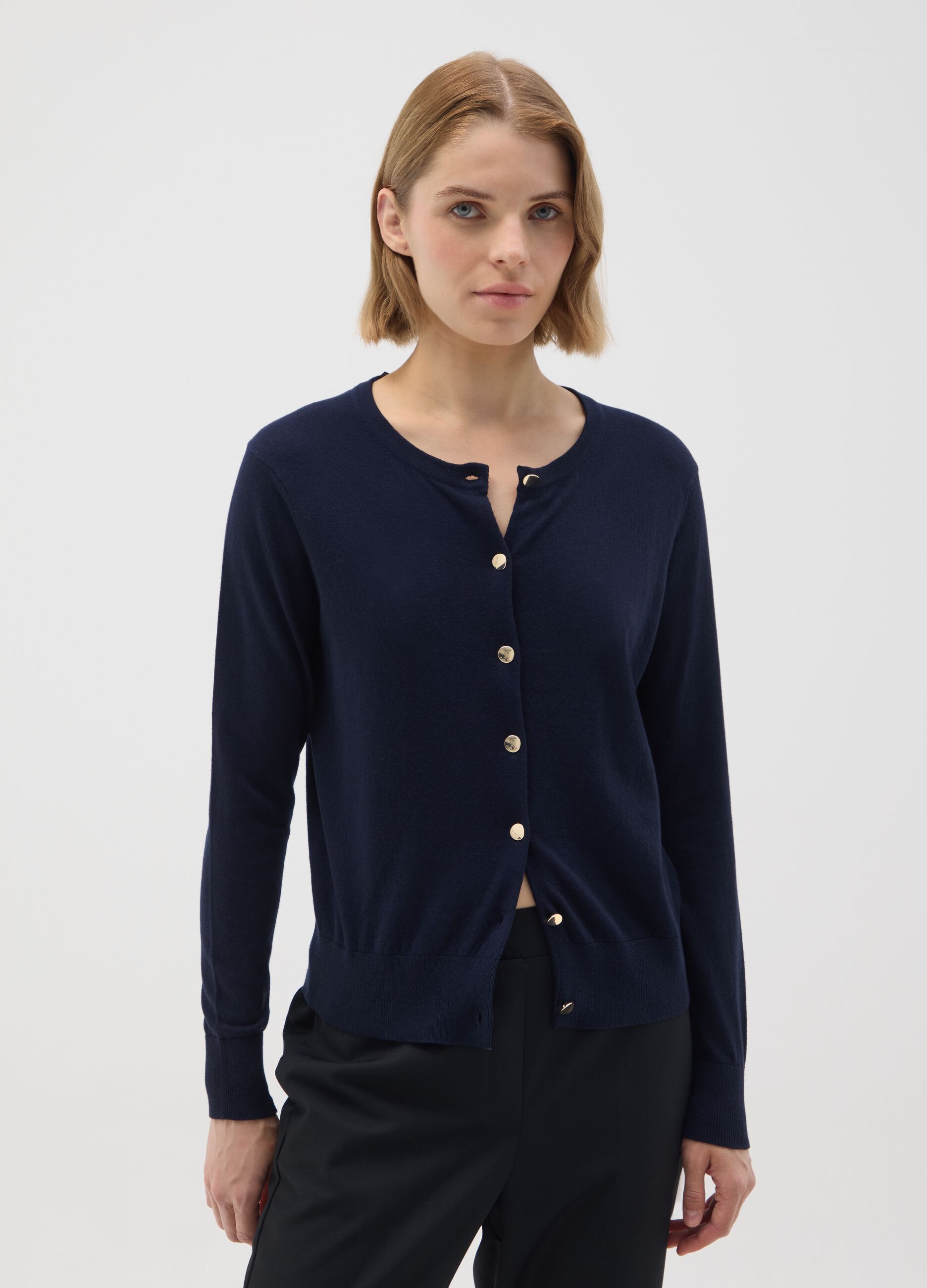 Blue pure cotton cardigan regular fit