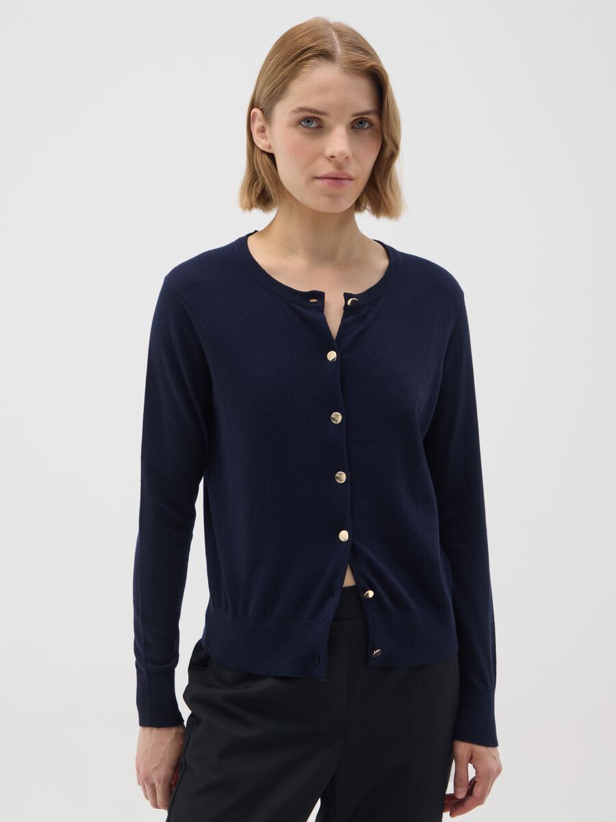 Cardigan in puro cotone blu regular fit_0