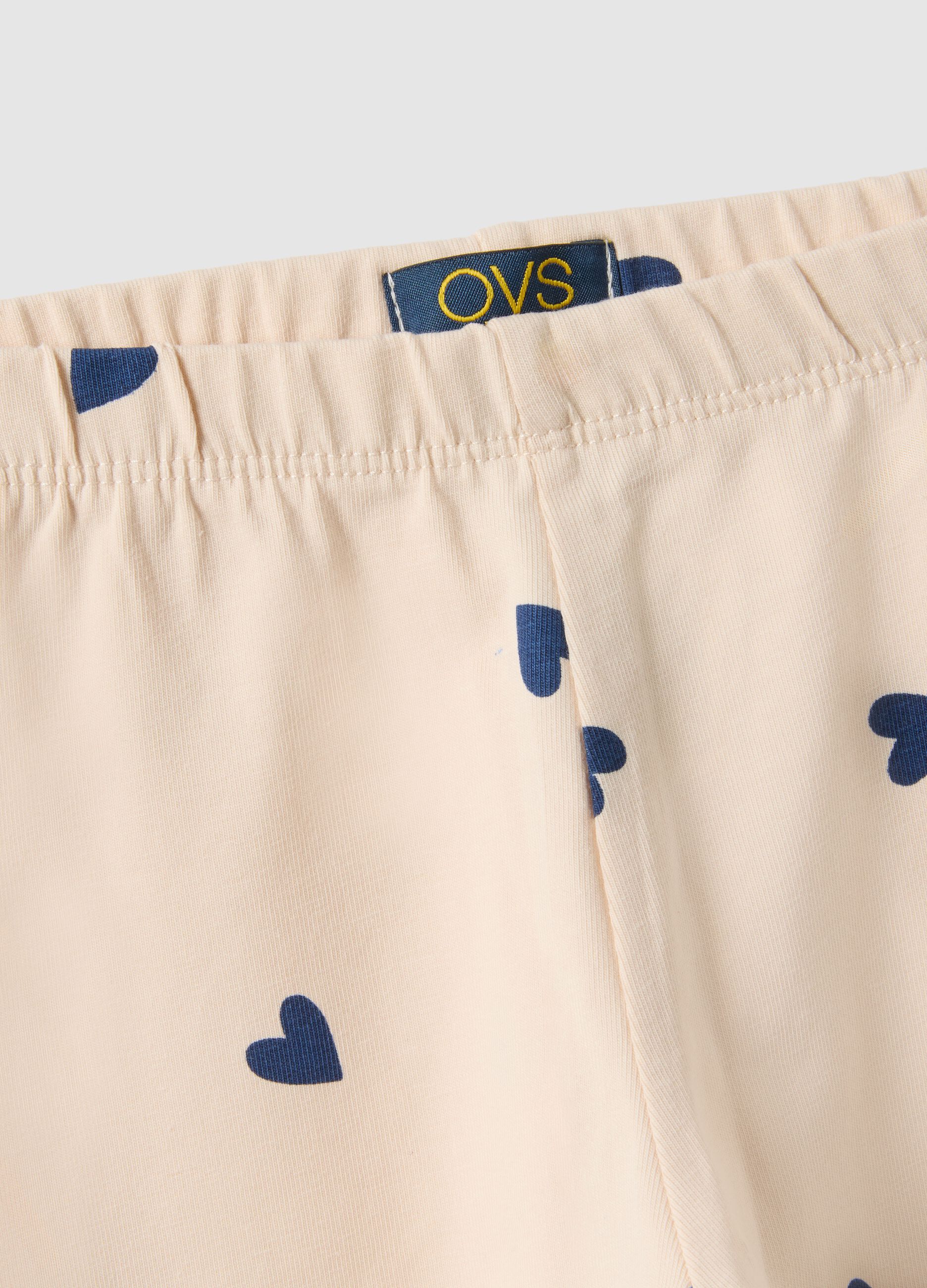 Girls' beige stretch cotton slim fit leggings with designs