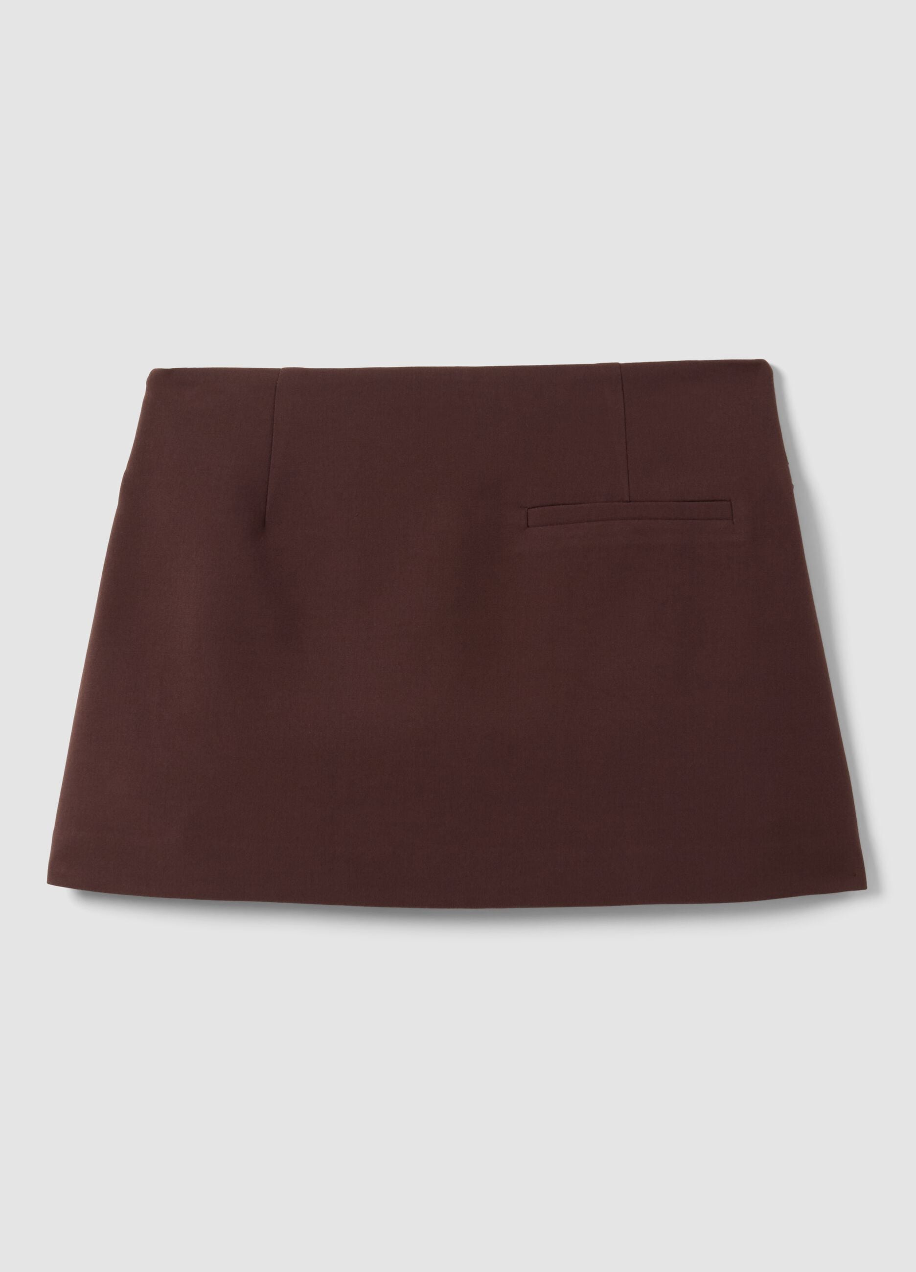 Mini gonna marrone in viscosa elasticizzata con cintura