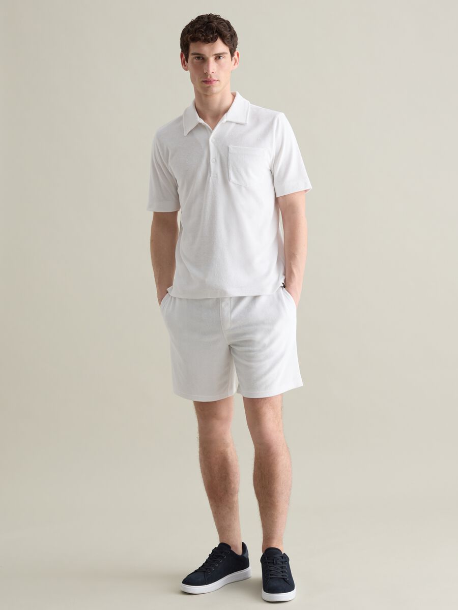 White cotton blend Bermuda shorts_0