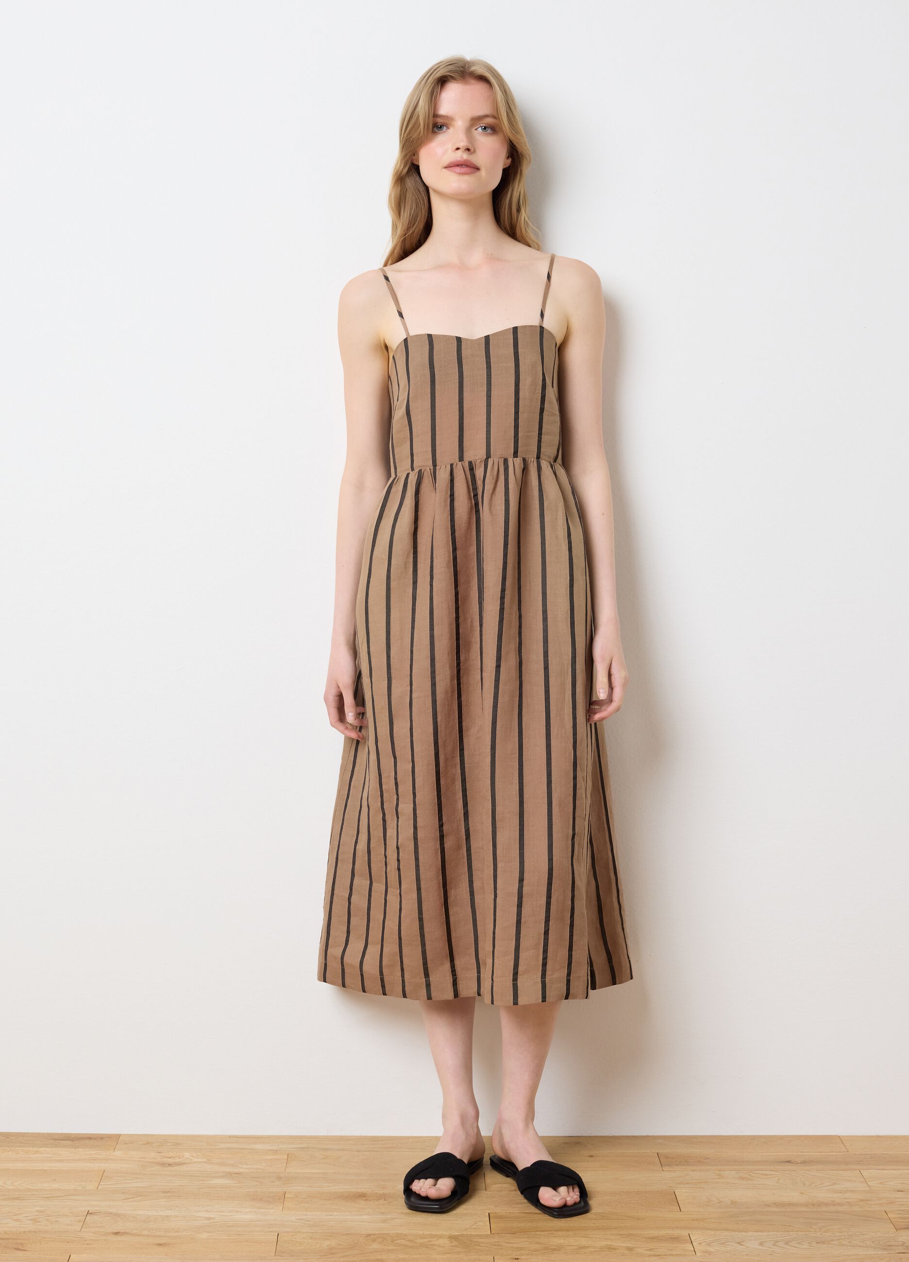 Abito lungo da donna in misto ramie multicolor regular fit