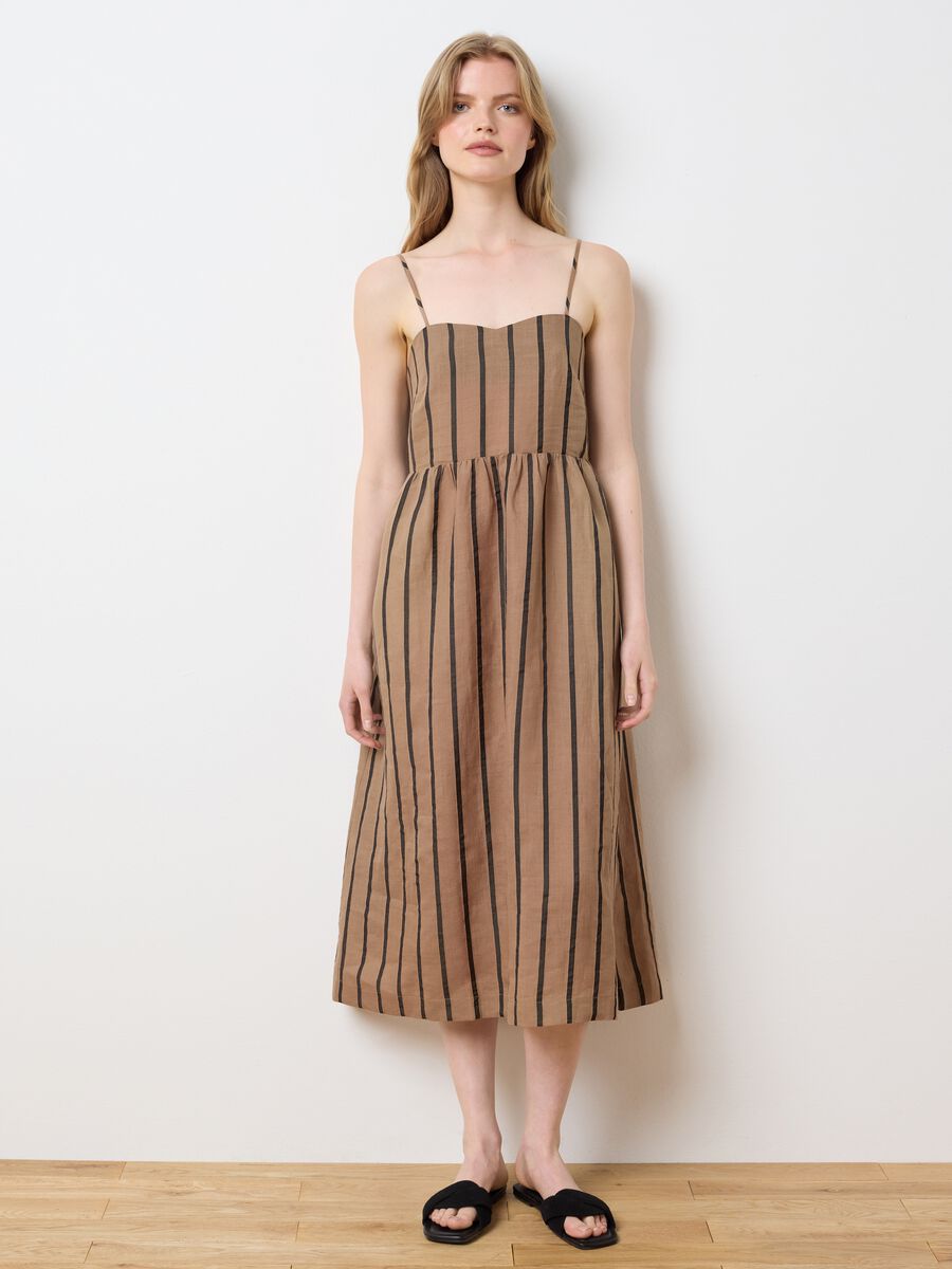 Women's long dress in multicolour ramie blend, regular fit_0