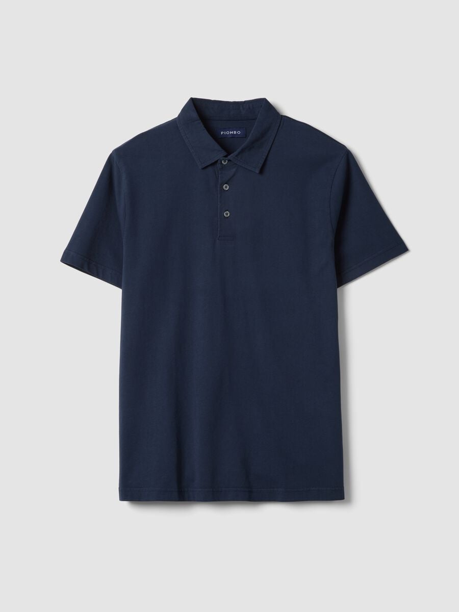 Polo blu a maniche corte in puro cotone regular fit_4