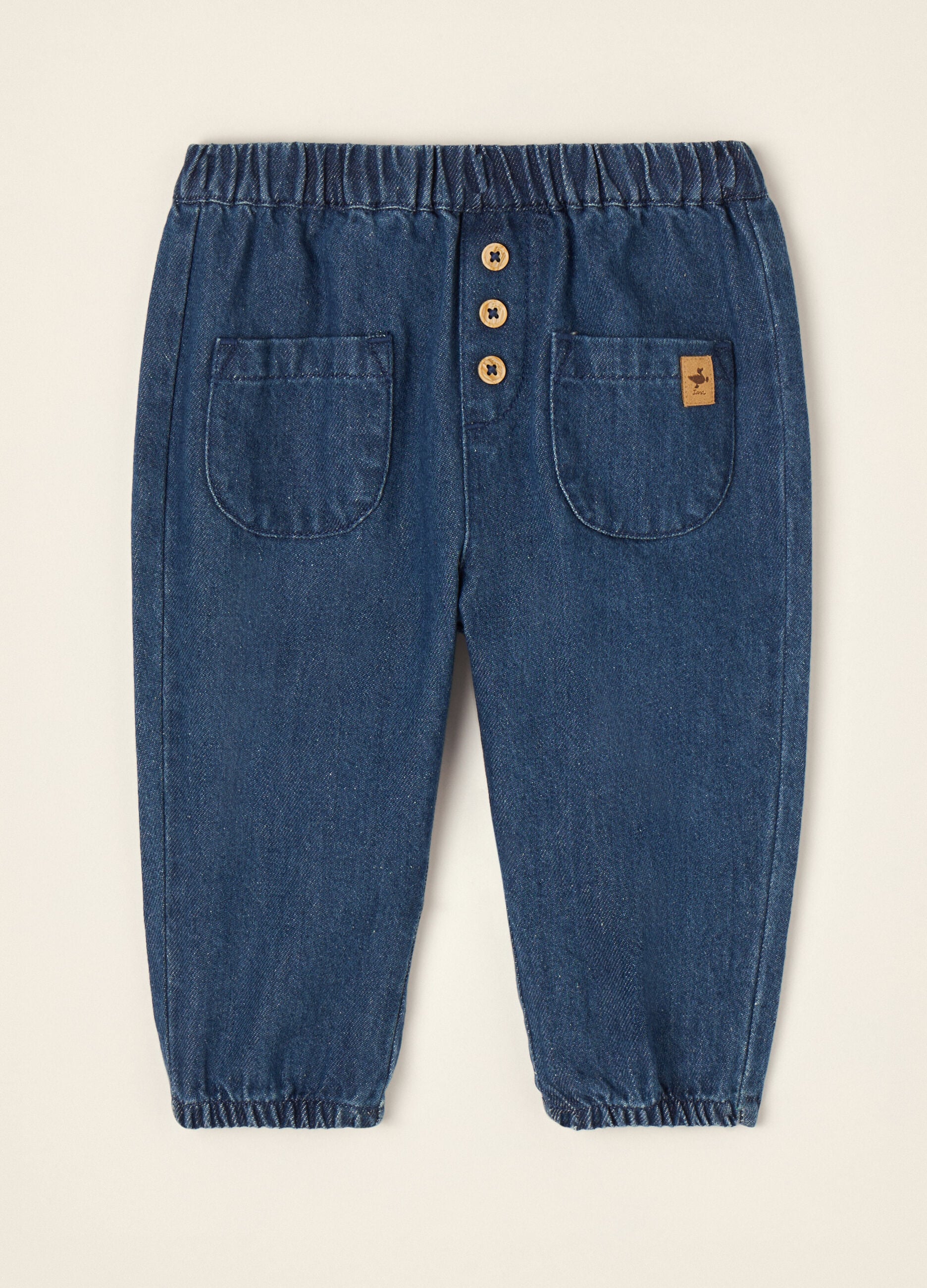Blue pure cotton trousers with elasticated waist, regular fit