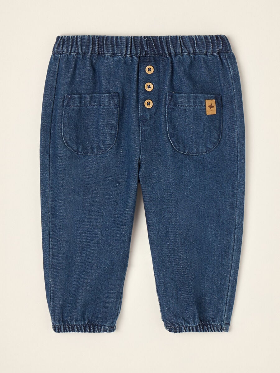 Pantaloni blu in puro cotone con vita elasticizzata regular fit_0
