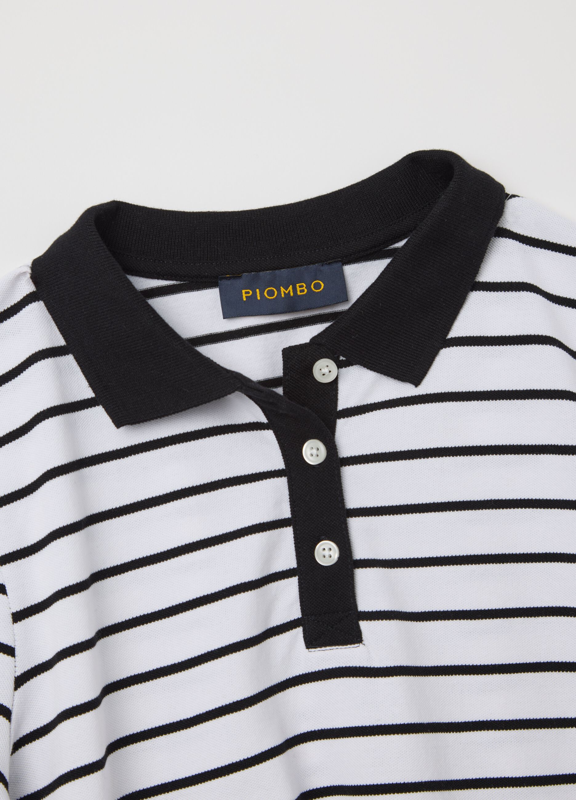 Black and white striped polo shirt in piquet
