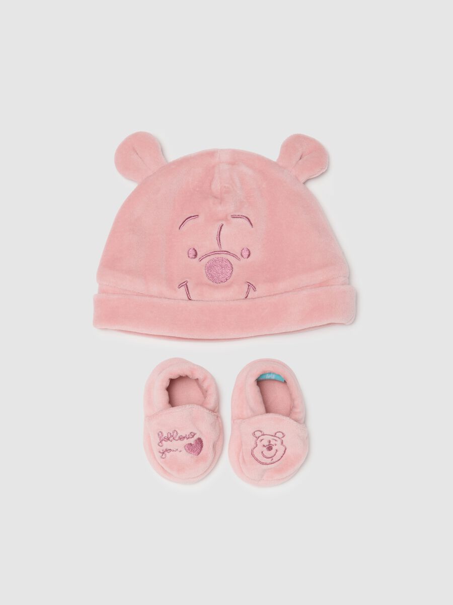 Pink cotton hat and booties for newborn girl_0