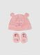 Pink cotton hat and booties for newborn girl_0