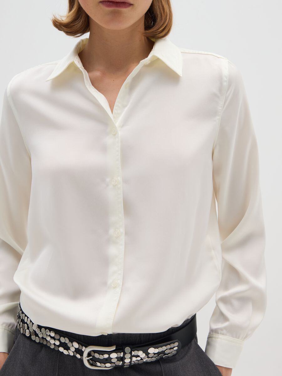 White Satin Shirt Regular Fit_3