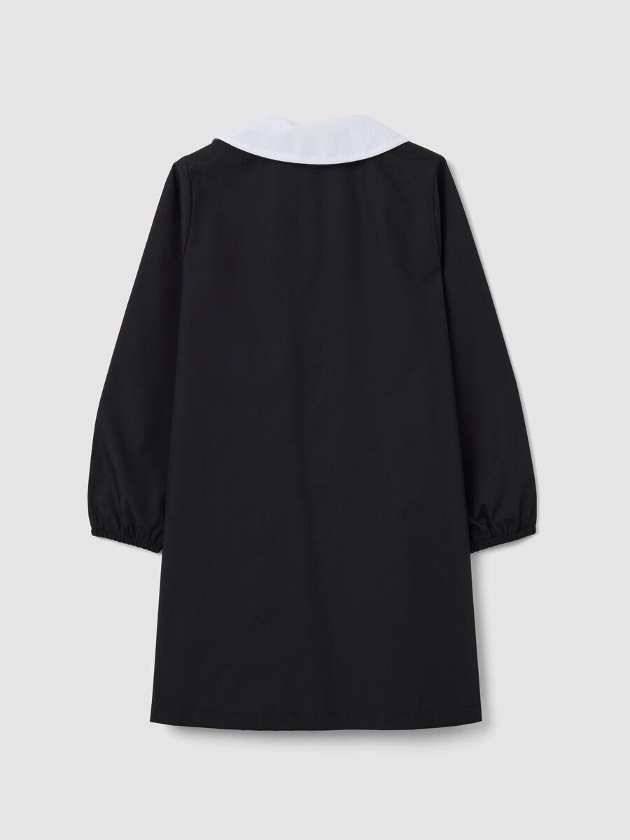 Black girls&rsquo; school apron with zip and white collar, Stitch embroidery_1