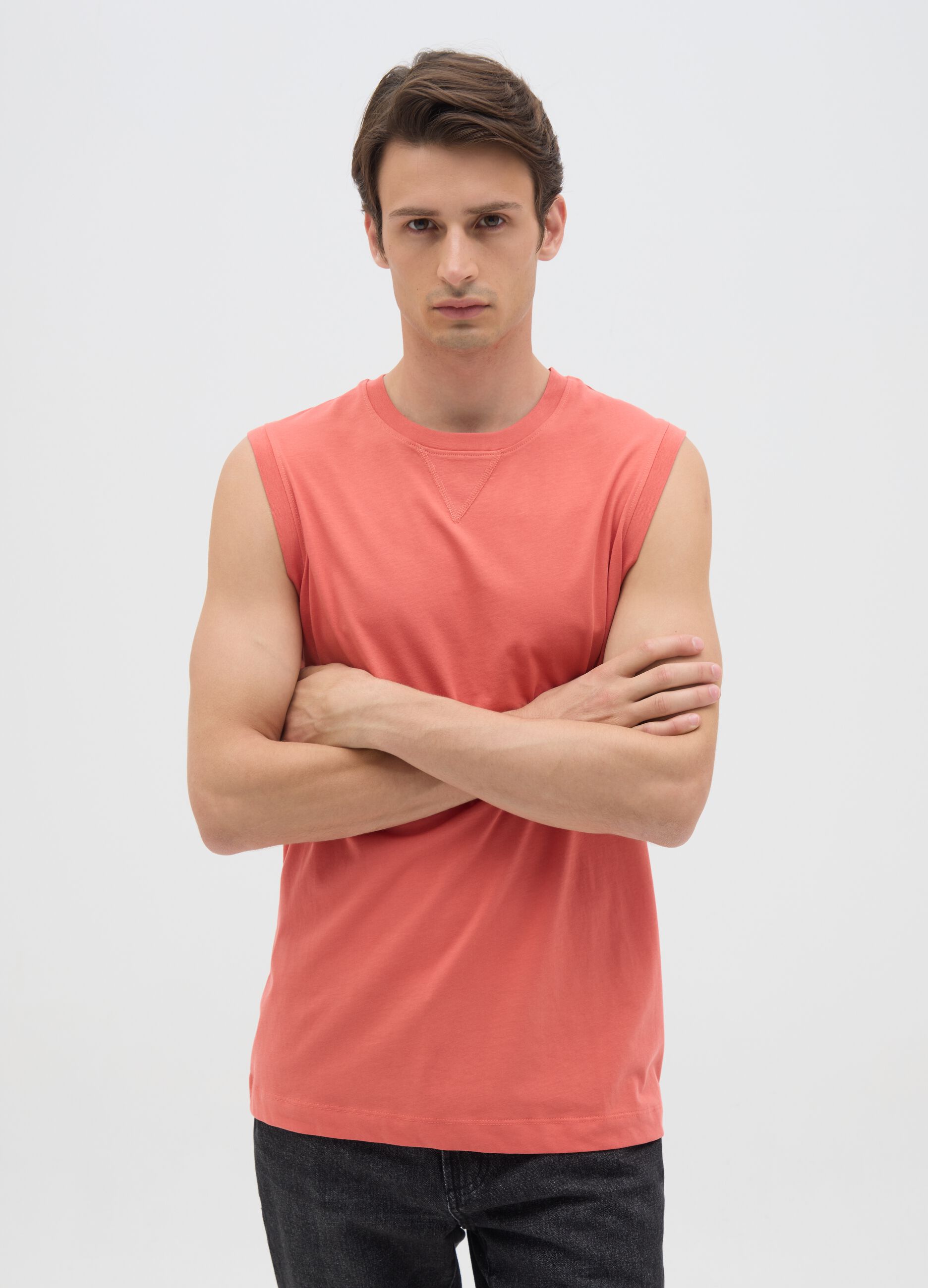 Canotta da uomo in puro cotone arancione regular fit