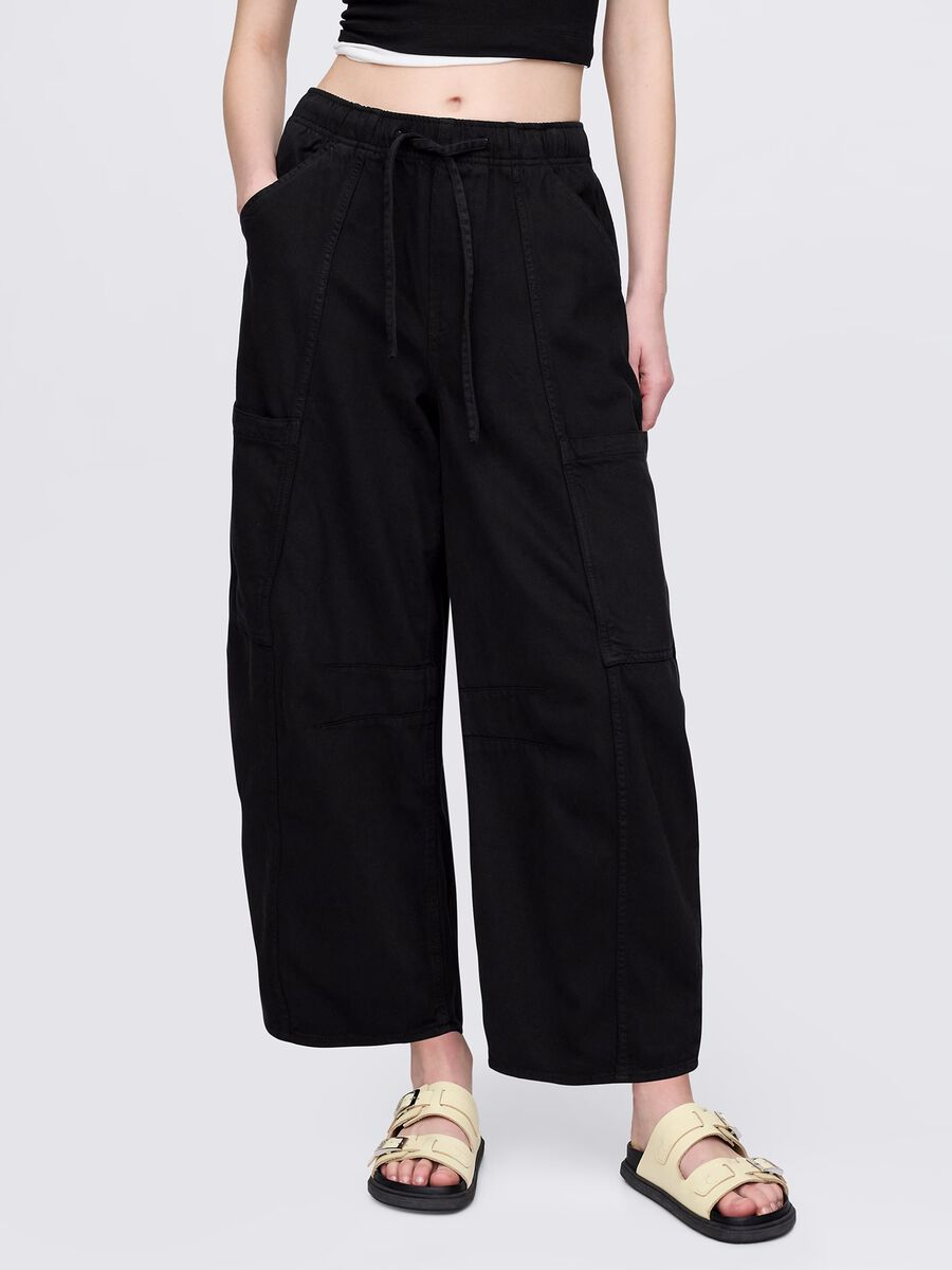 Pantaloni cargo neri in cotone e Lyocell_1