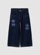 Jeans blu in puro cotone straight fit con ricami fiori per bambina_0