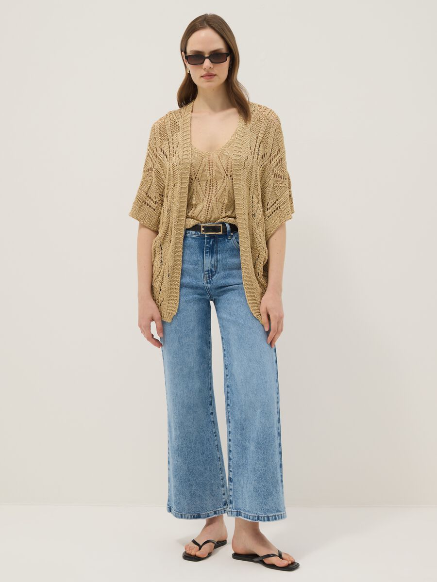 Cardigan beige in misto viscosa traforato_1