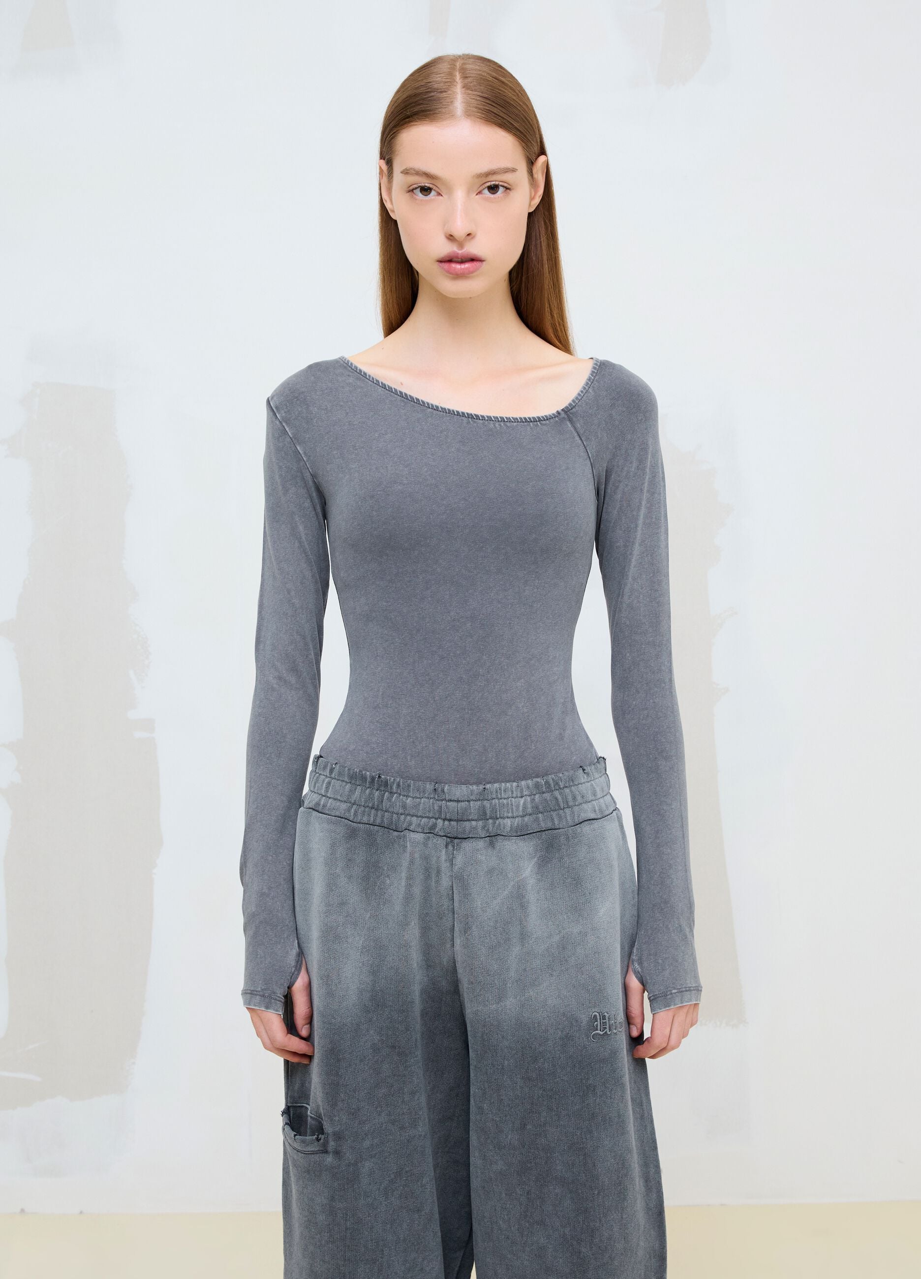 Asymmetrical Bodysuit Washed Grey