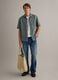 Green shirt with bowling collar in pure linen regular fit_0