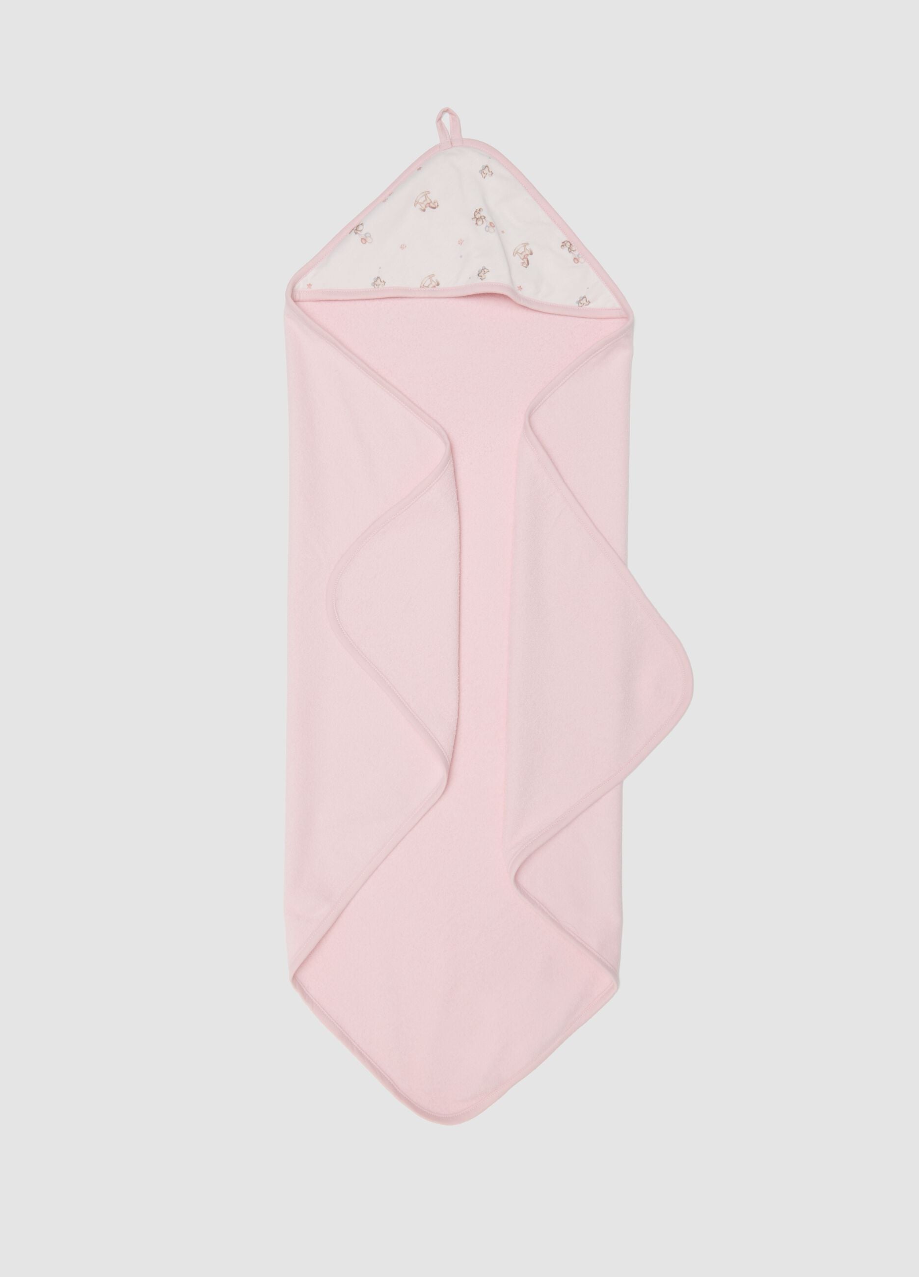 Pink hooded organic cotton-blend baby girl bathrobe