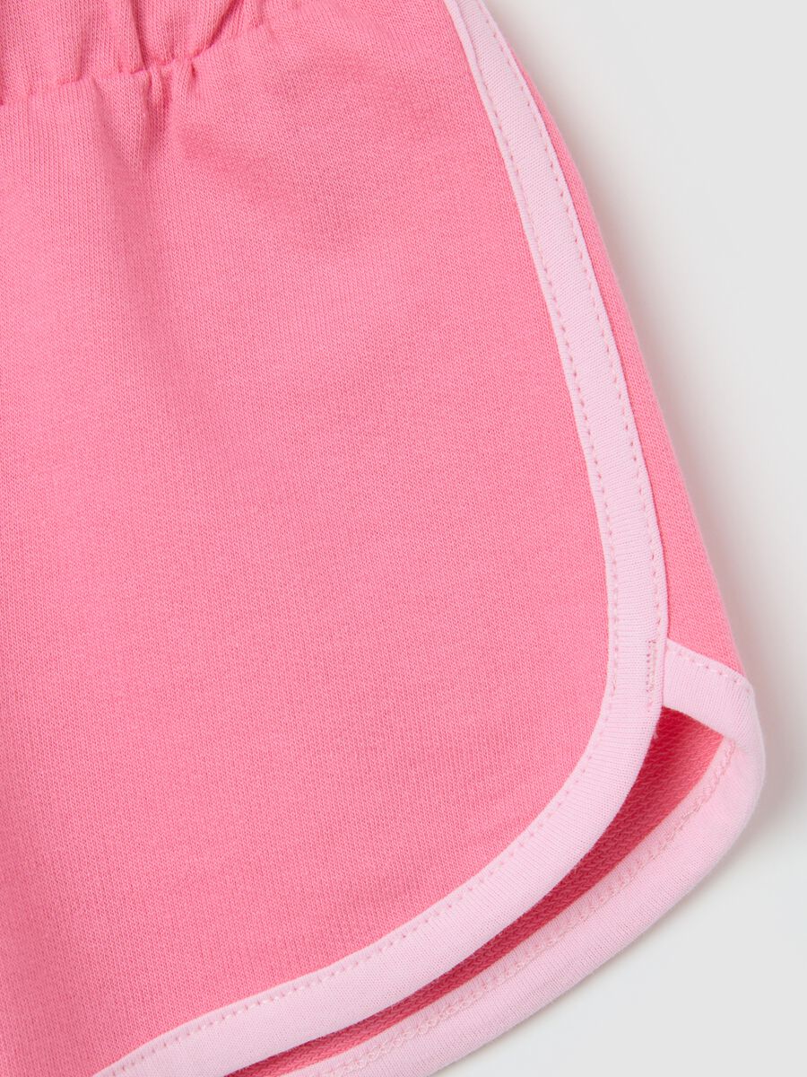Girls' pink pure cotton regular fit shorts with elasticated waist_2