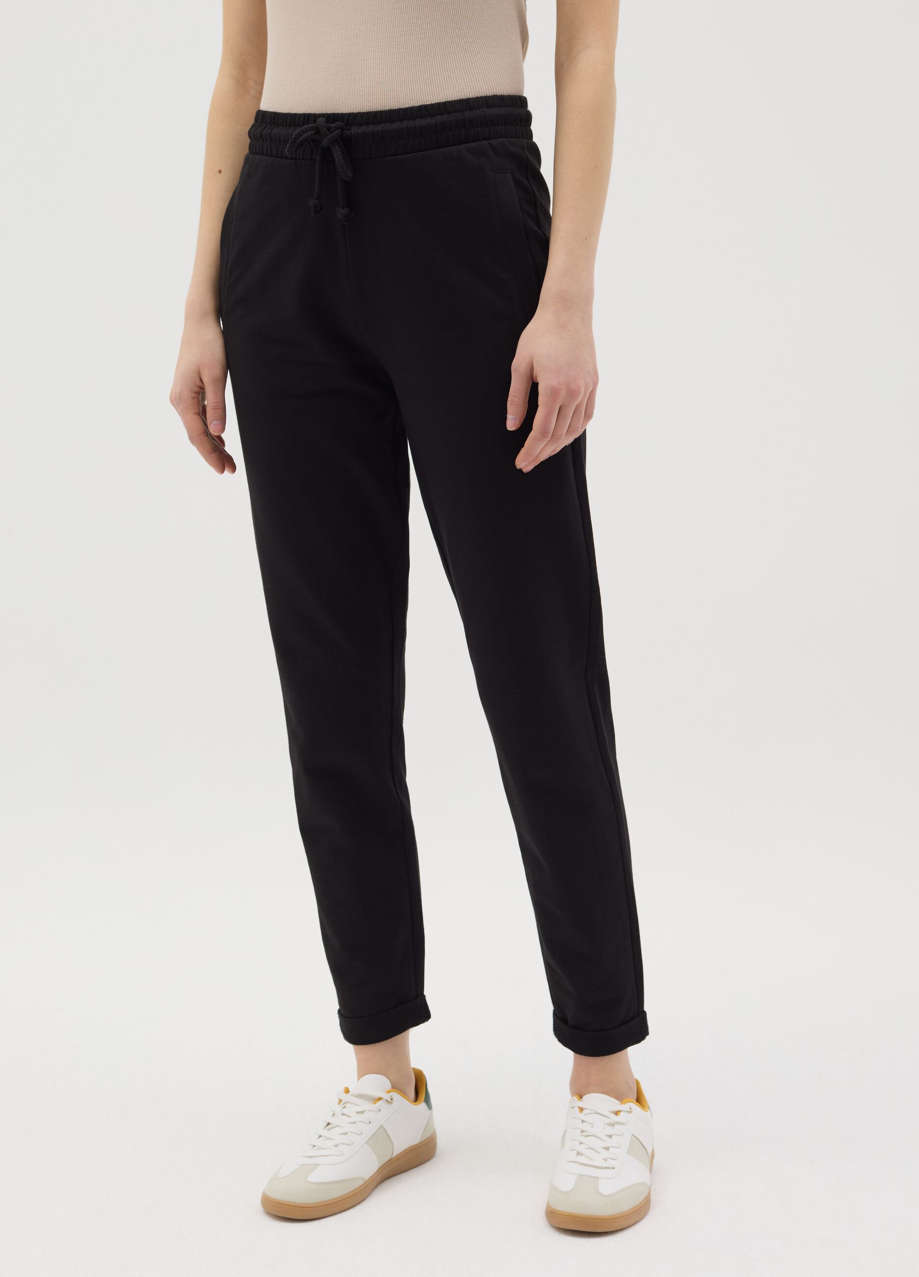 Black French terry joggers with drawstring