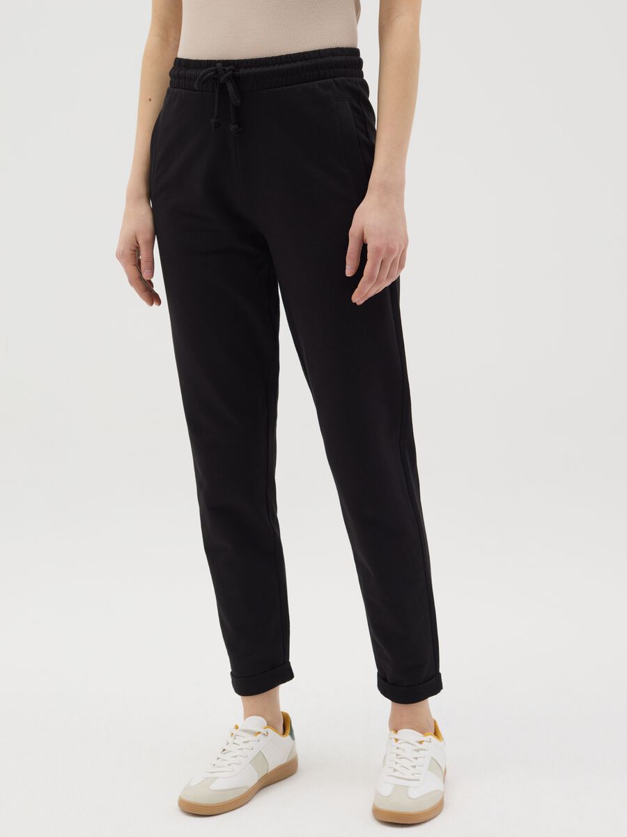 Black French terry joggers with drawstring_1