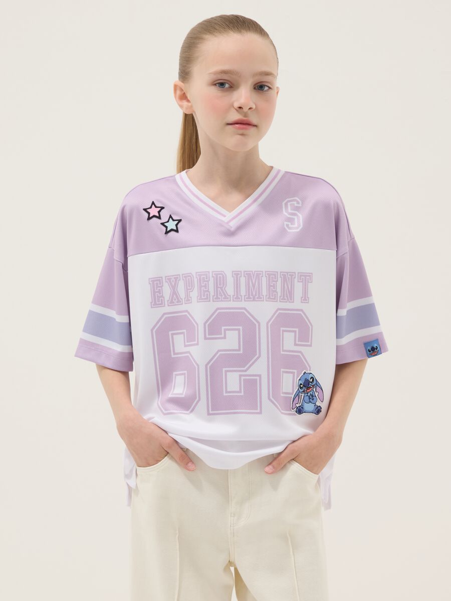 T-shirt in puro cotone multicolor da ragazza boxy fit con Stitch_0