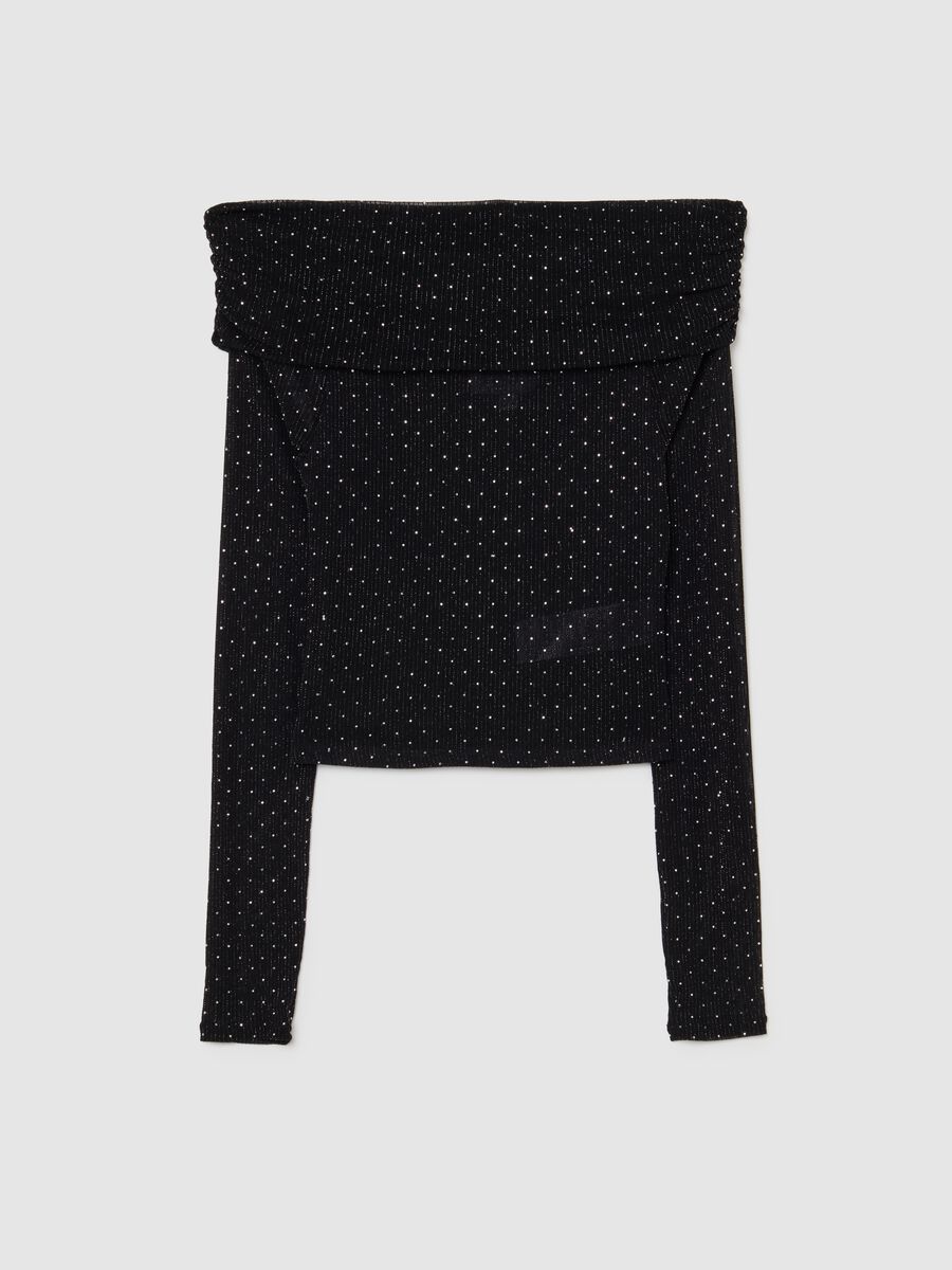 Black Stretch Fabric Top with Off-the-Shoulder Design_4