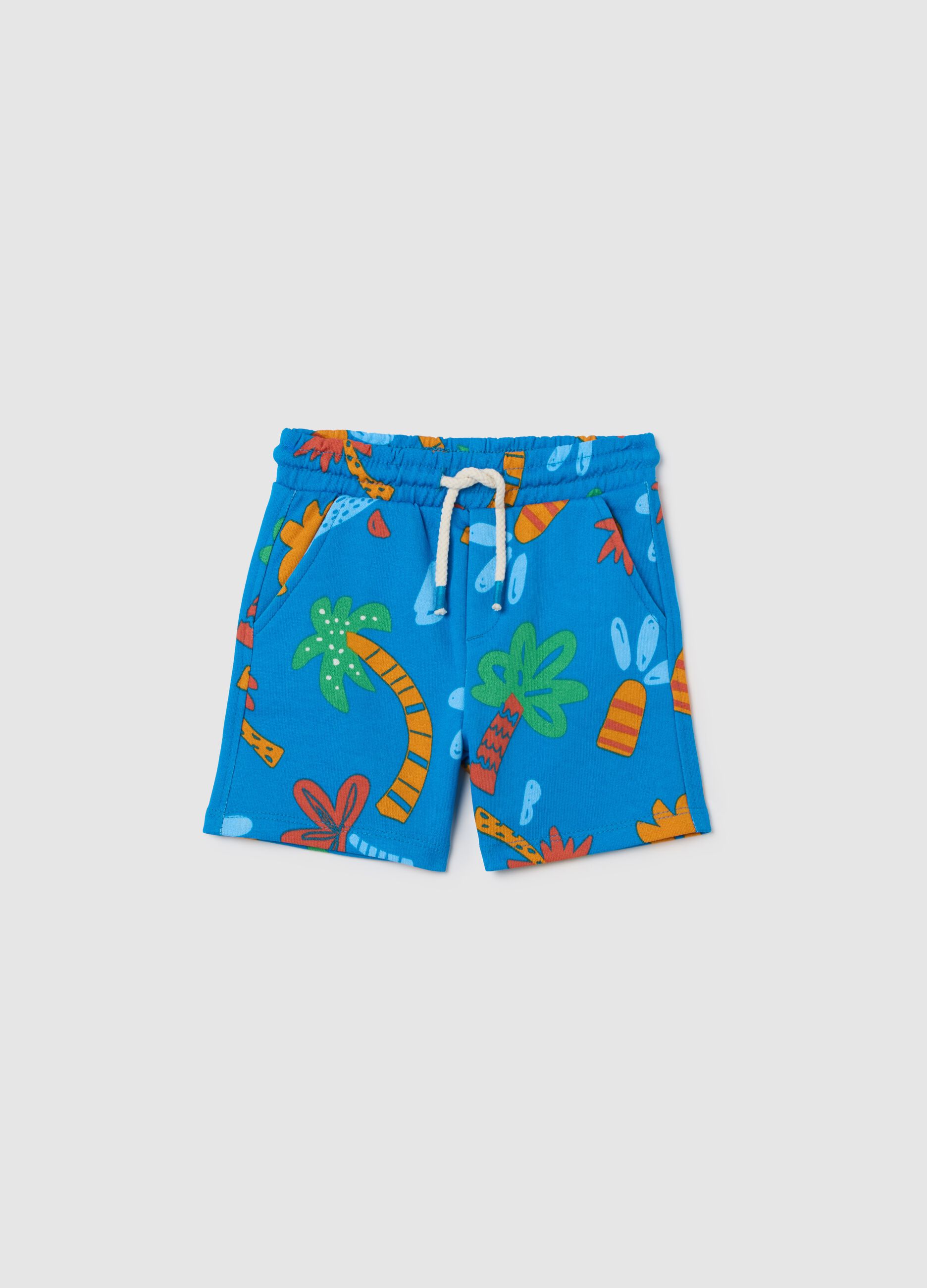 Multicolor pure cotton regular fit children's shorts with pattern