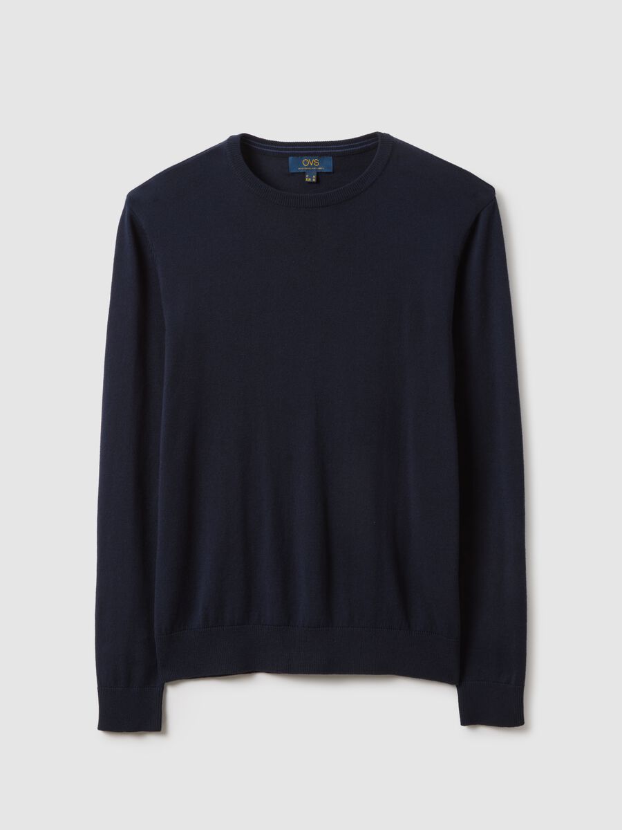 Blue crew neck pullover in cotton blend regular fit_4