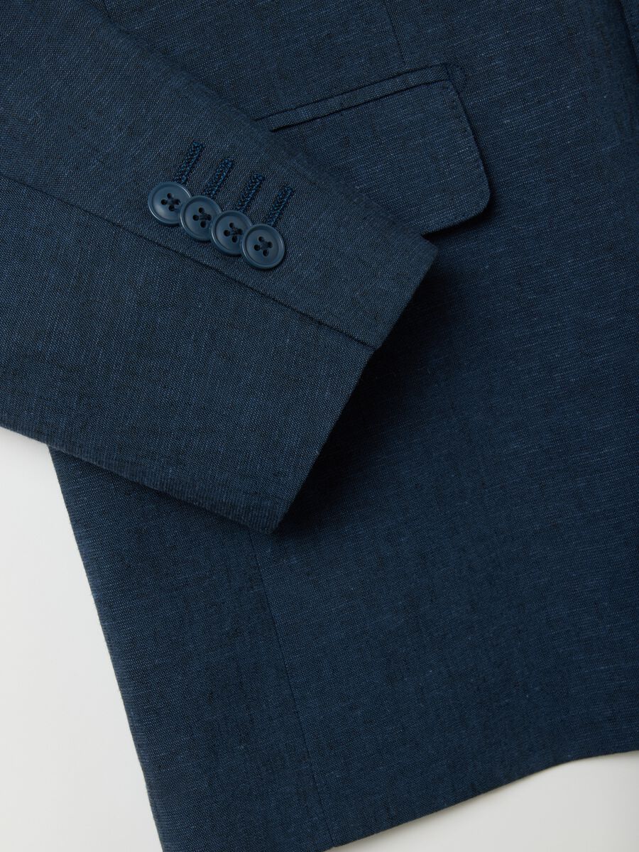 Men's Blue Linen Blend Slim Fit Blazer_5