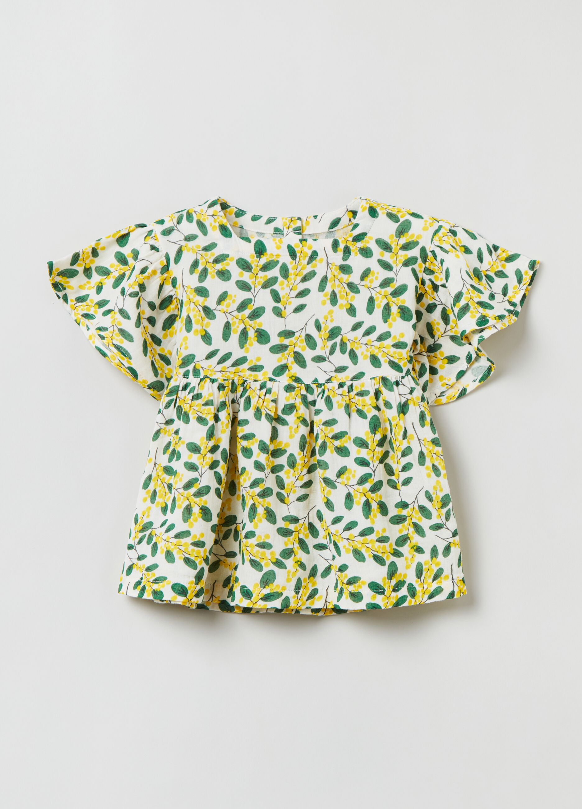 Blusa in cotone con stampa mimose_0
