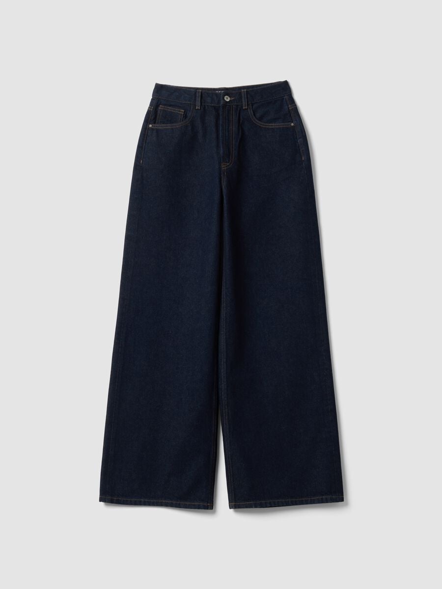 Blue wide-leg jeans in pure cotton_4