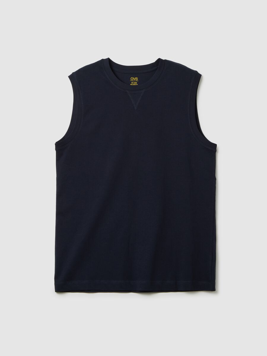 Men's Oversized Pure Cotton Blue Tank Regular Fit_4