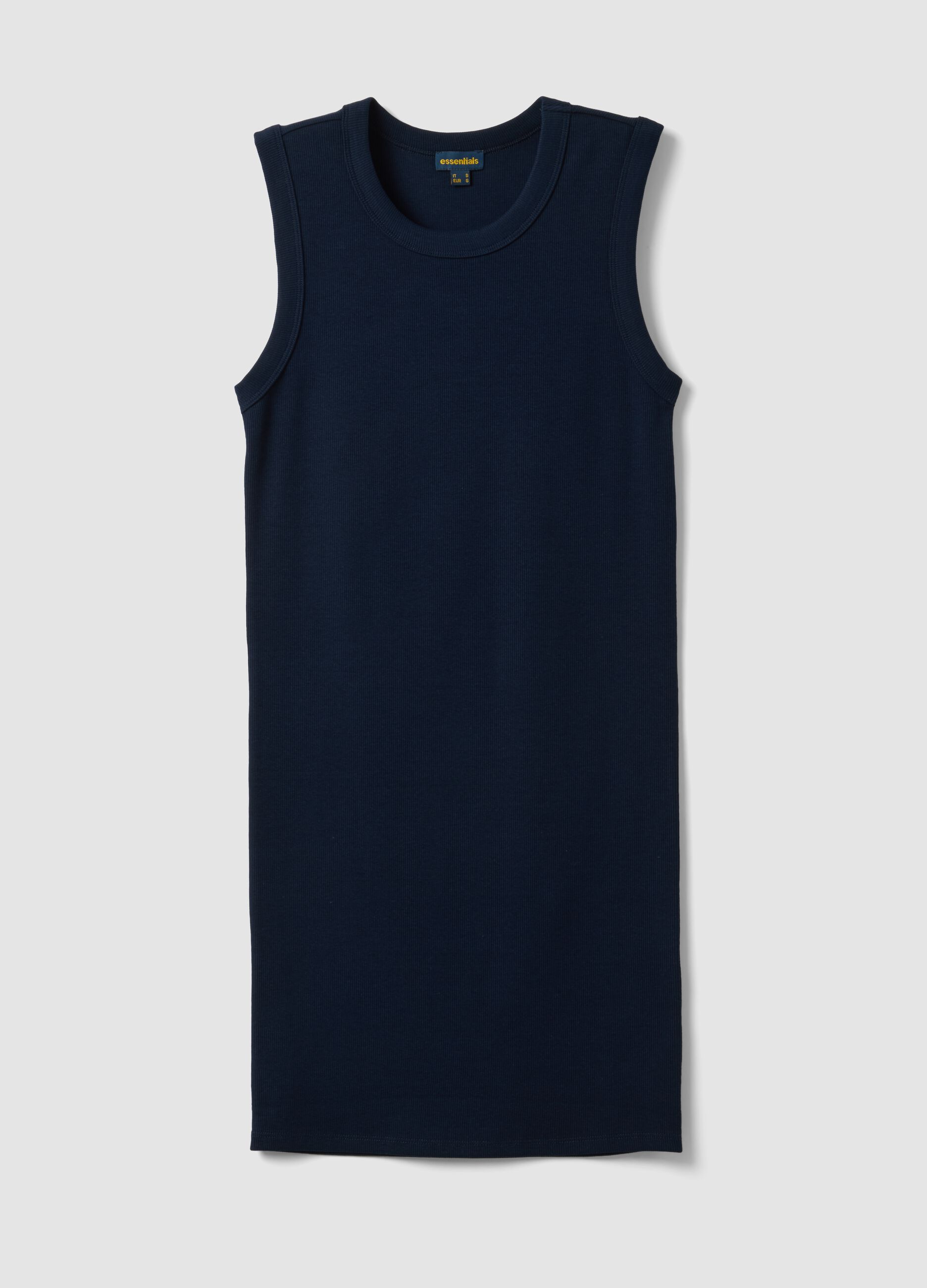 Blue ribbed stretch cotton midi dress