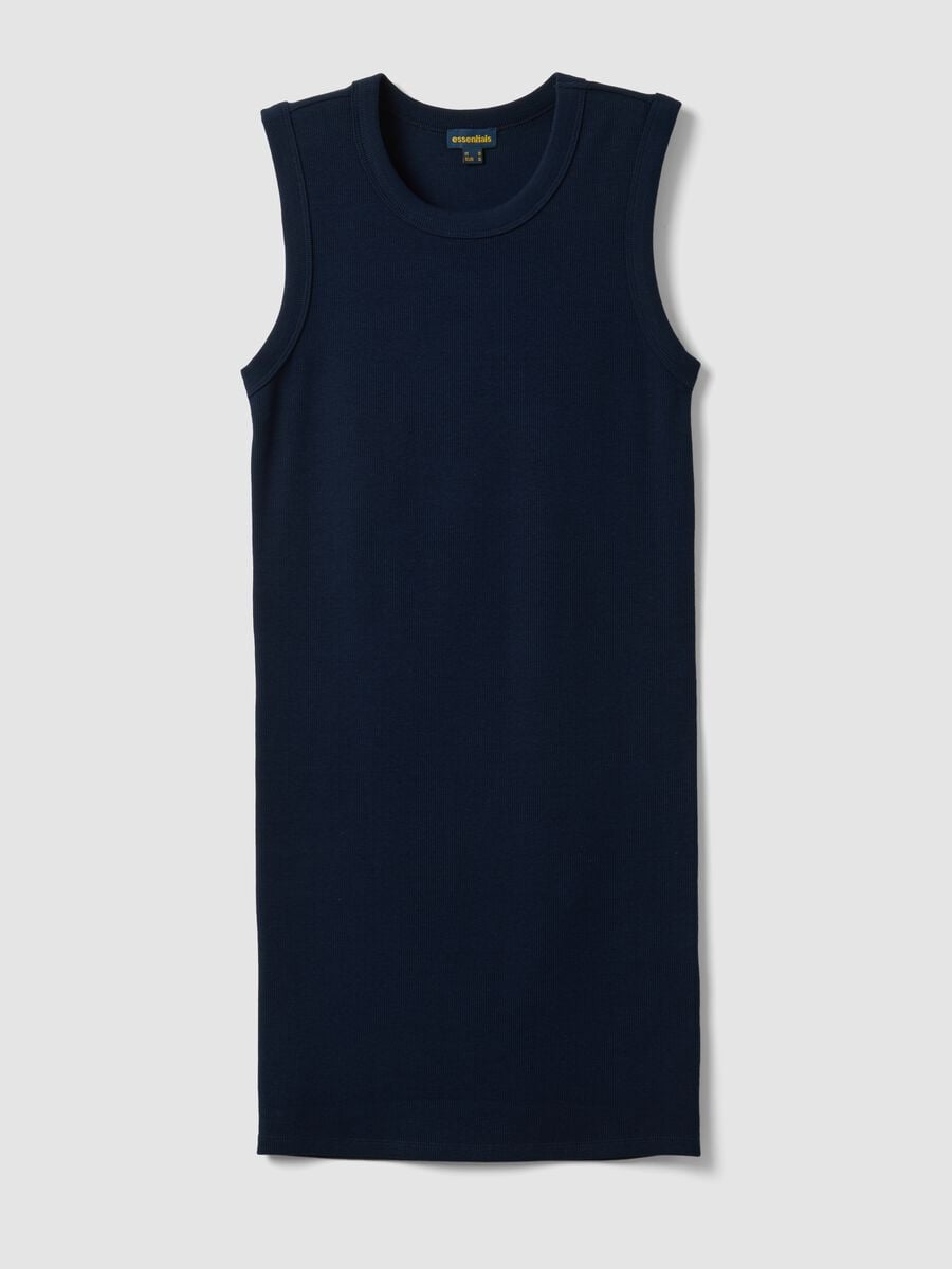 Blue ribbed stretch cotton midi dress_0