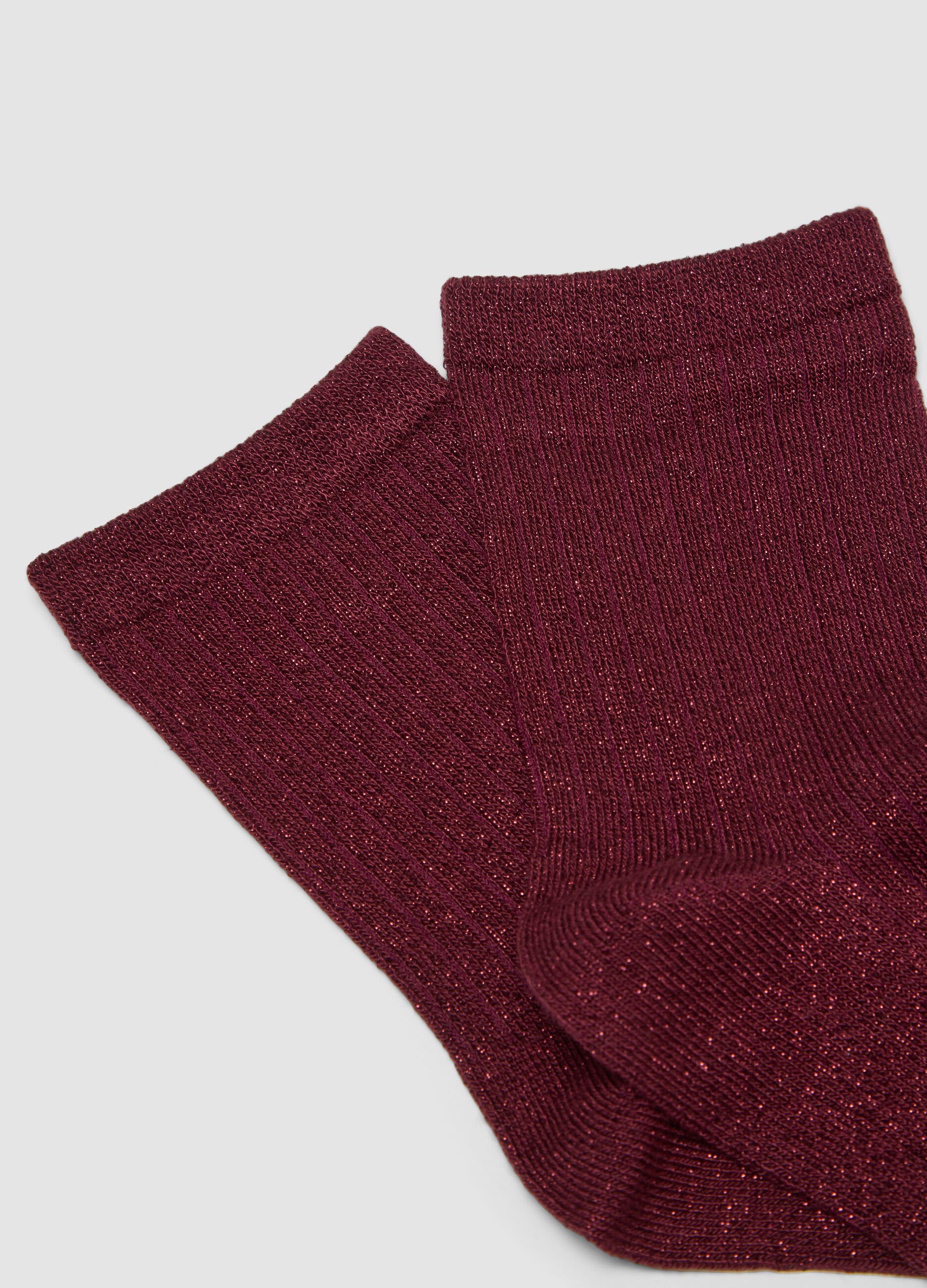 Red stretch socks with lurex threads