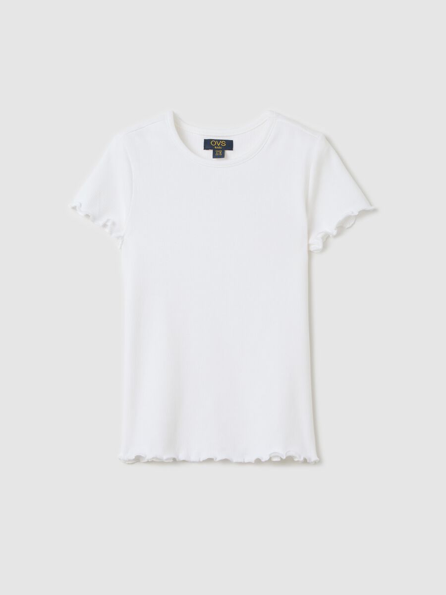 White ribbed T-shirt with wavy edging_0