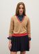 Beige pure wool V-neck striped pullover_1