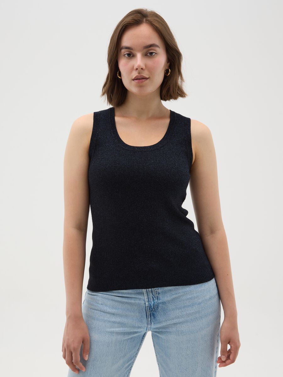 Curvy black vest top in lurex_1