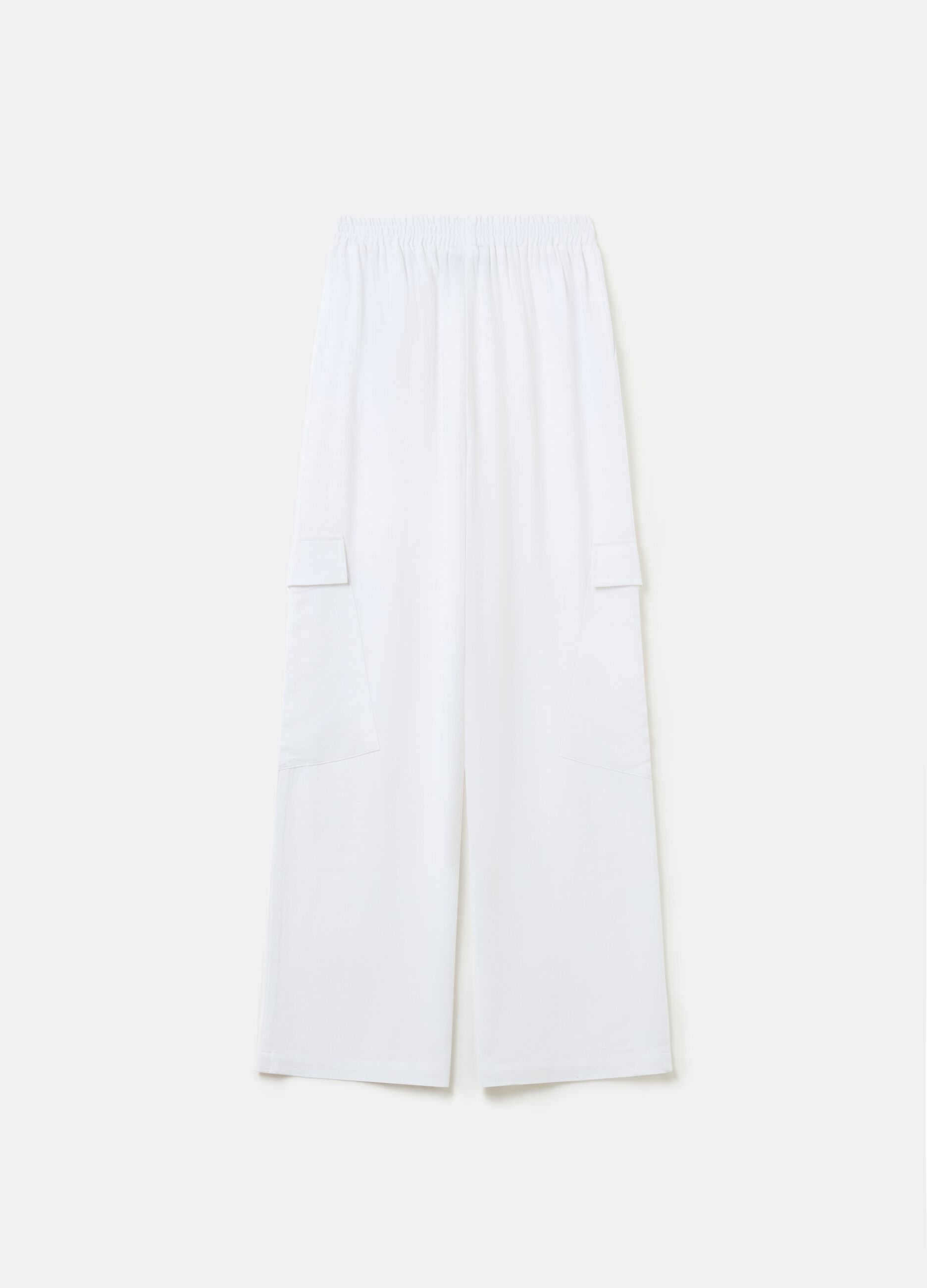 Linen Wide Leg Cargo White