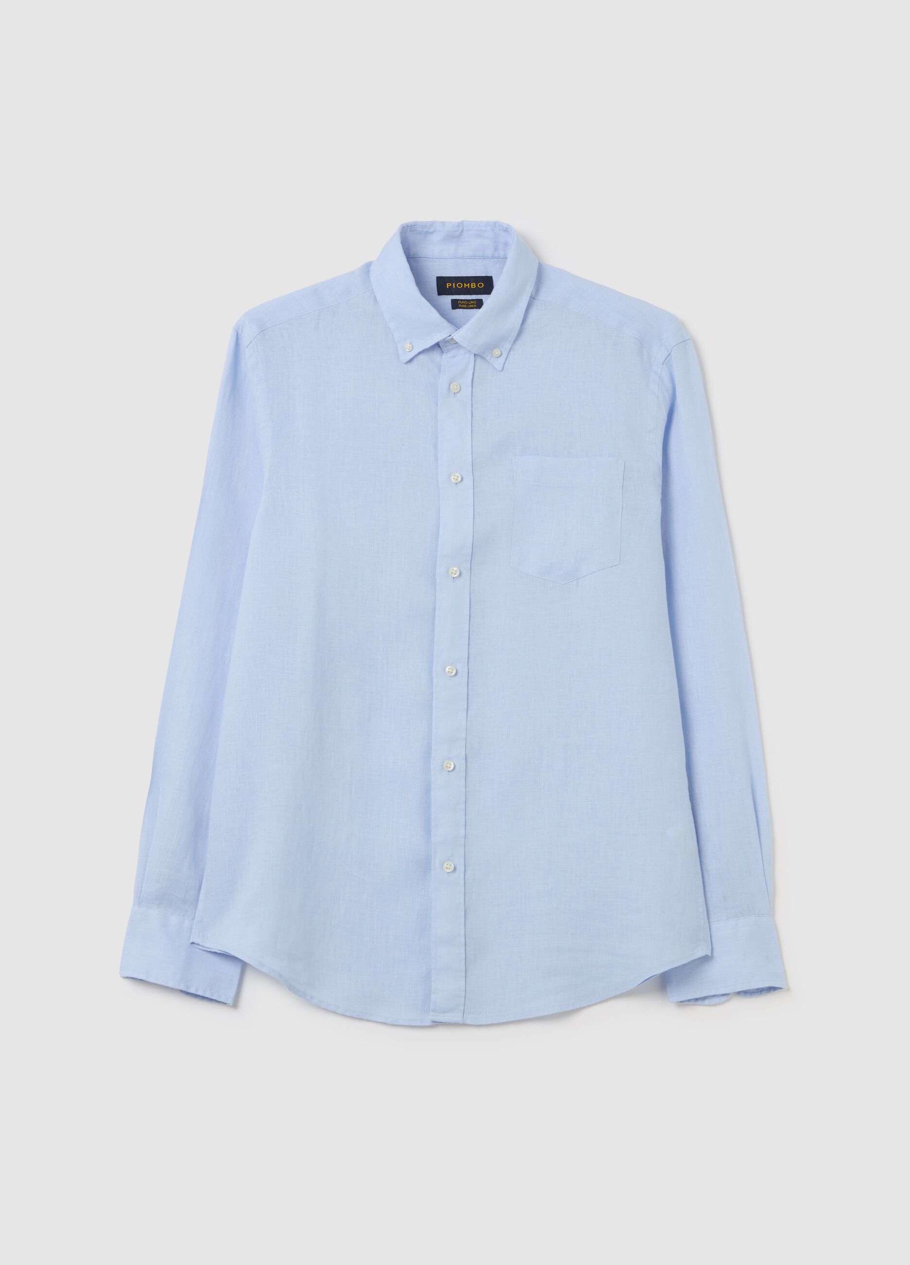 Camicia regular fit in lino con tasca