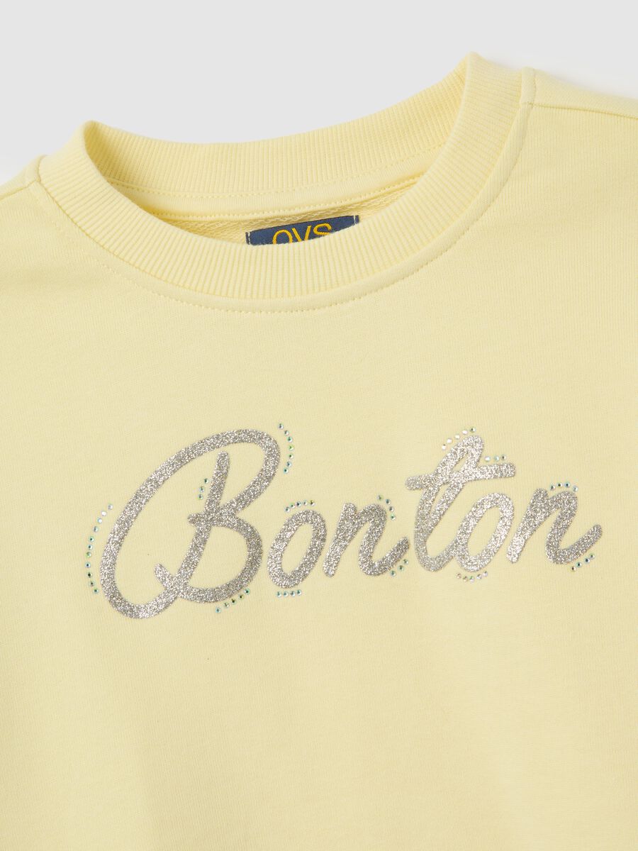 Girls' yellow regular fit pure cotton sweatshirt with writing_2