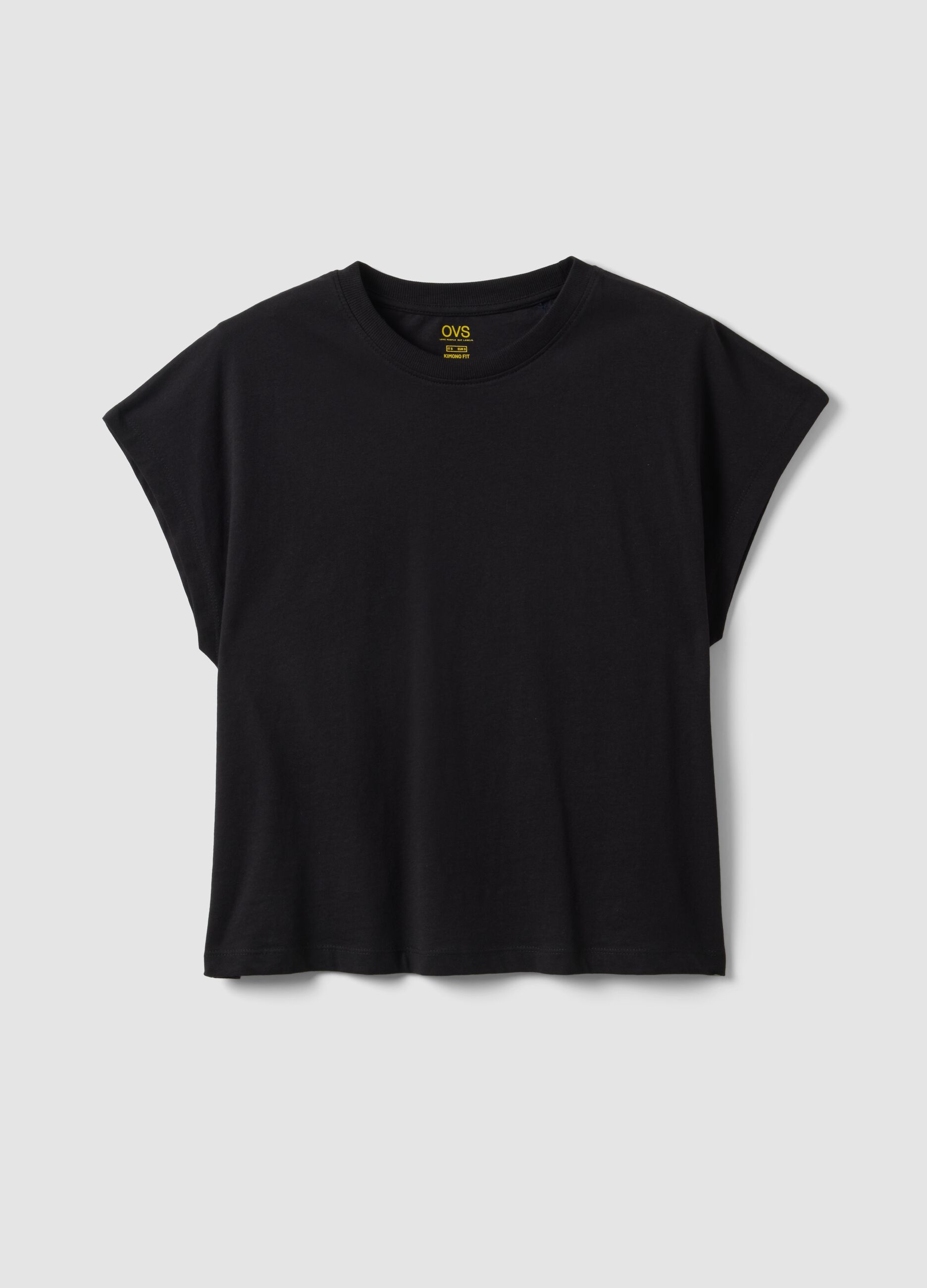 Black fitted short-sleeve pure cotton T-shirt