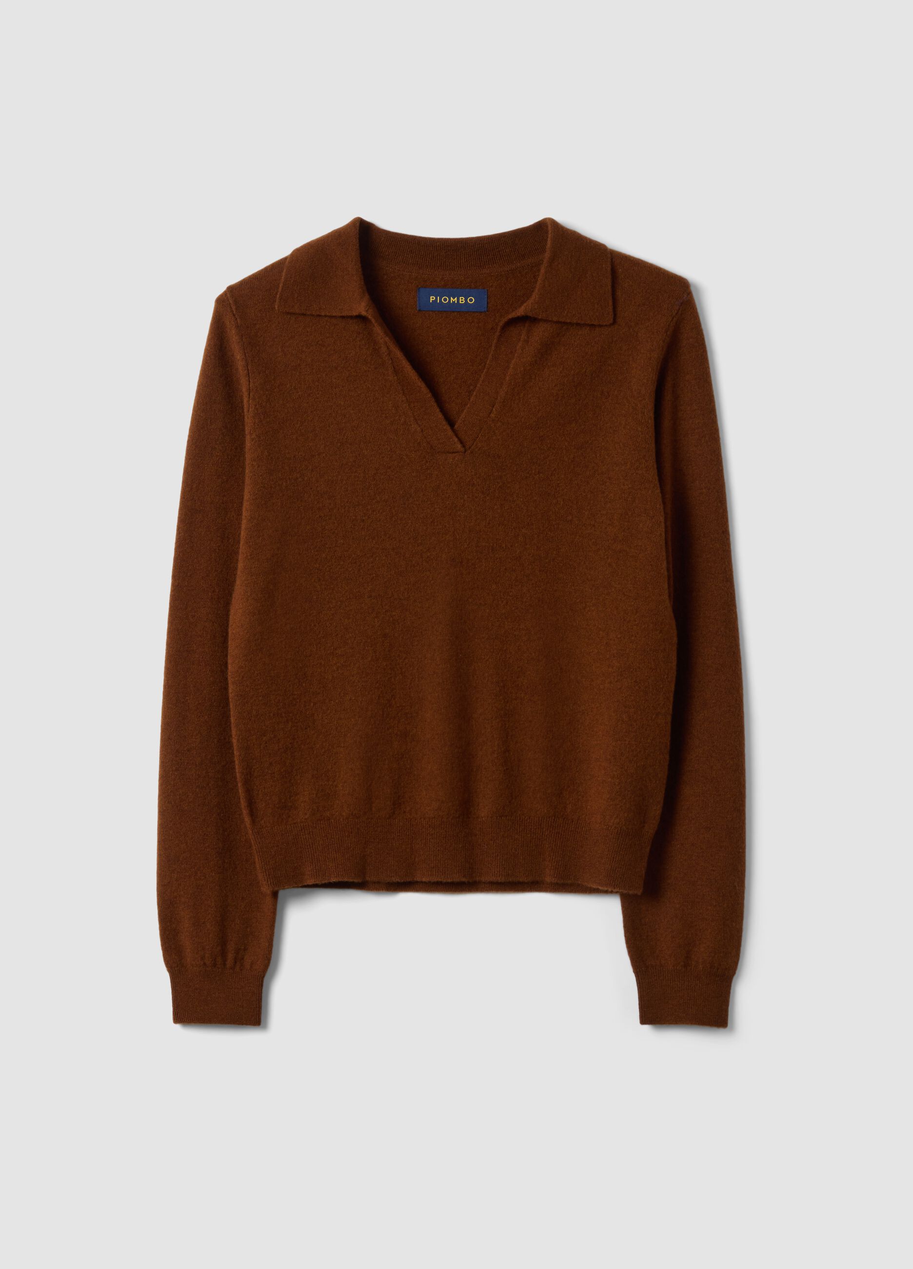Brown pure wool polo-collar jumper