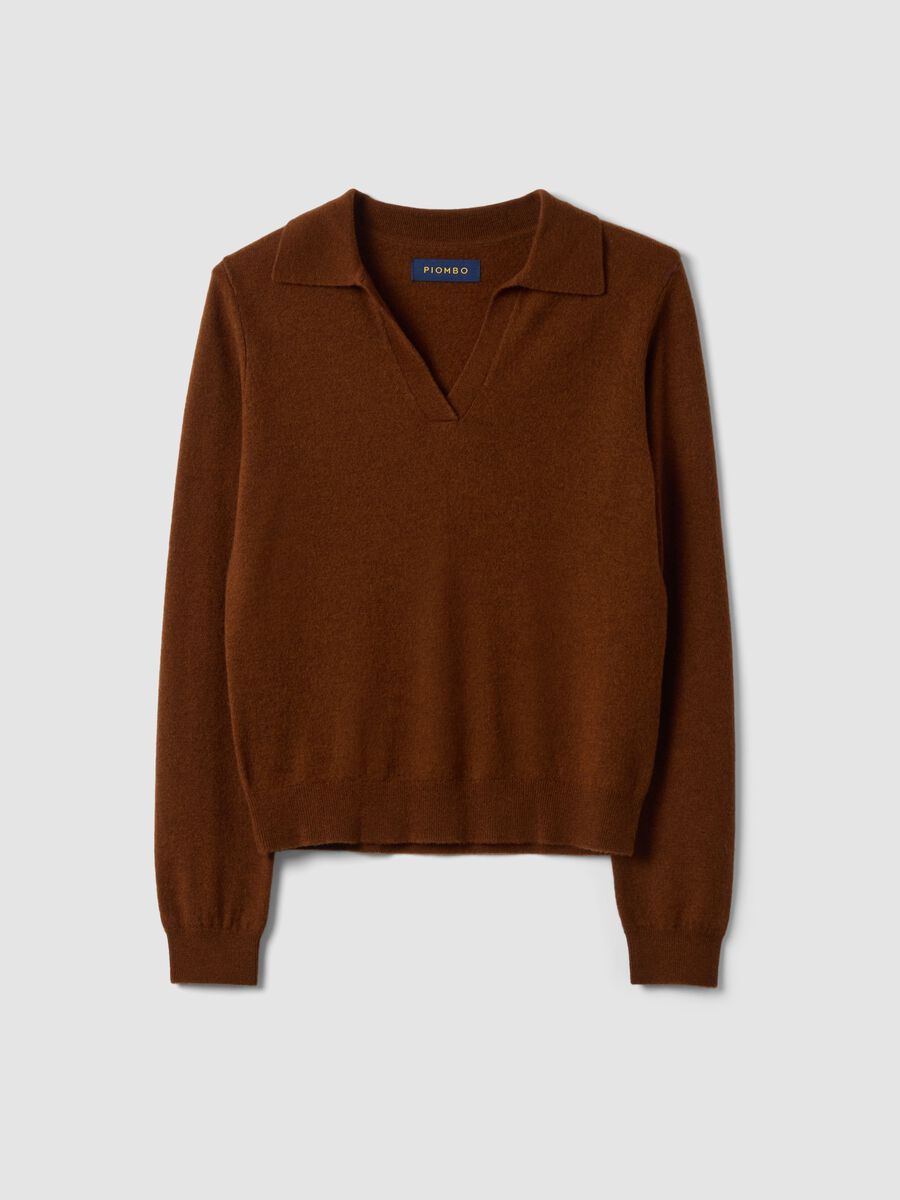 Brown pure wool polo-collar jumper_0