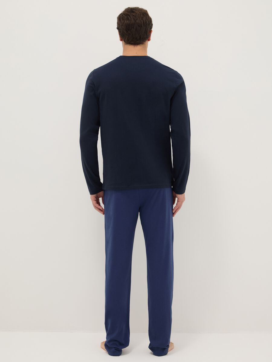 Blue crew neck long sleeve pyjamas in pure cotton regular fit_2